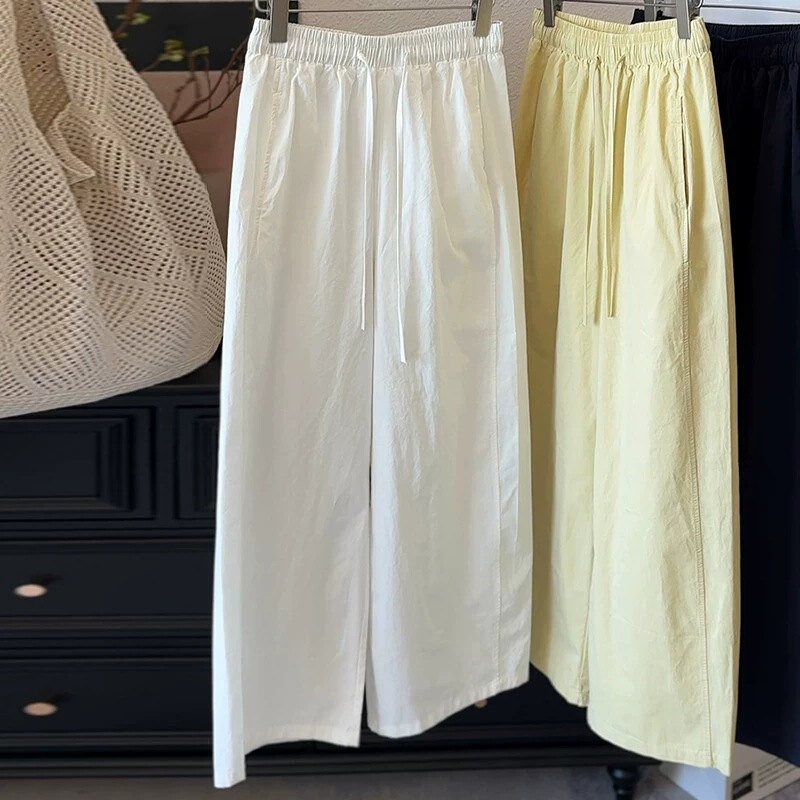 Korean and Japanese Style Petite Wide-Leg Pants, Casual Cropped Pants, Spring and Summer Thin Washed Cotton Loose Paper-Thin Pants for Women
