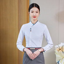职业装女式白衬衫工作服制服中餐厅衬衣中式长袖衬衫餐饮工衣酒店