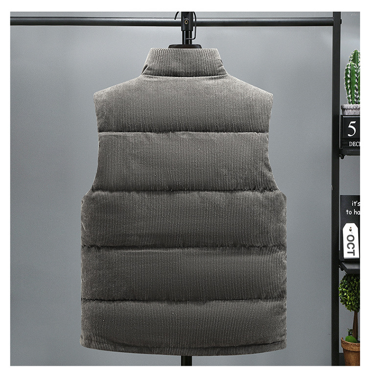 Men's Winter Corduroy Vest Sleeveless Warm Padded Outerwear Black_voghion.com