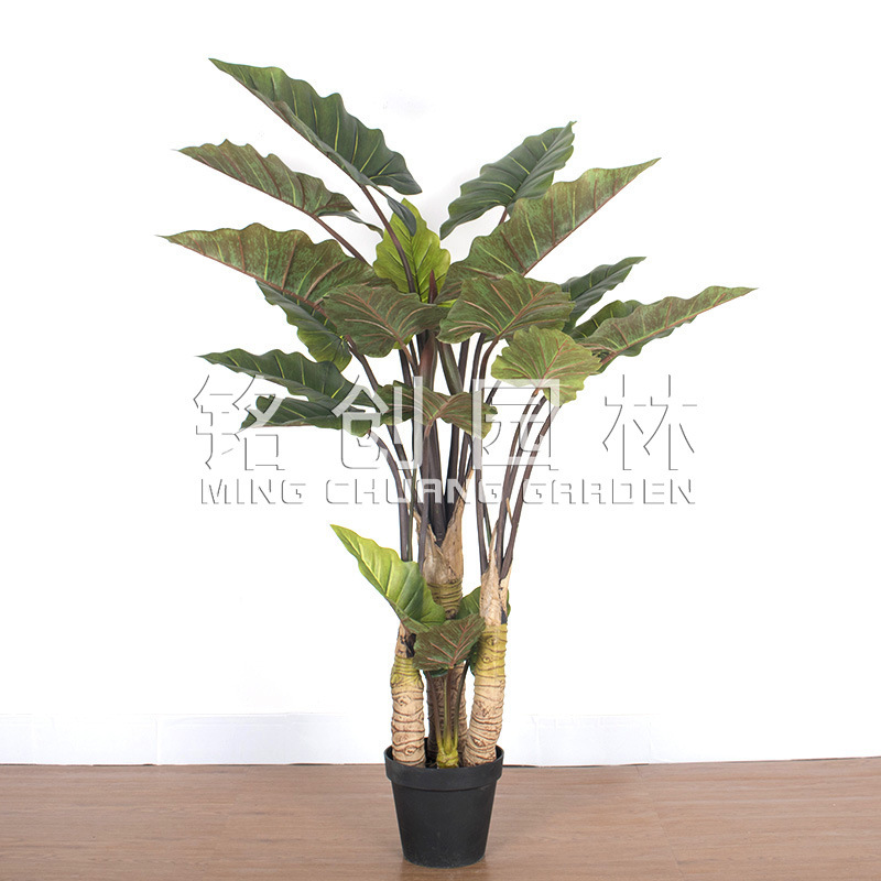 Estilo moderno decorativo planta verde bonsai al por mayor simulación Arco Iris Taro bonsai gran interior planta verde árbol artificial adornos