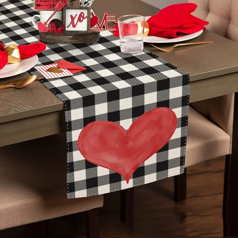 Camino de mesa de lino para el Día de San Valentín, mantel para mesa de comedor, sala de estar, interior y exterior, estilo nórdico, para mesa de café.