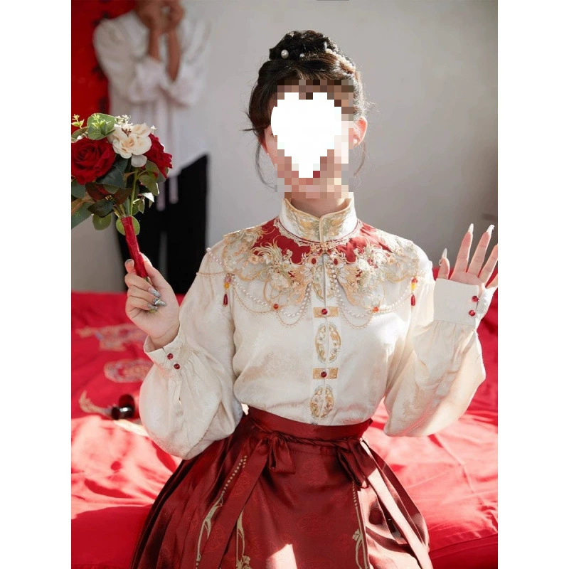 Новый китайский стиль Hanfu юбка с конским лицом тяжелая вышивка с облаками плечи помолвка новый маленький костюм