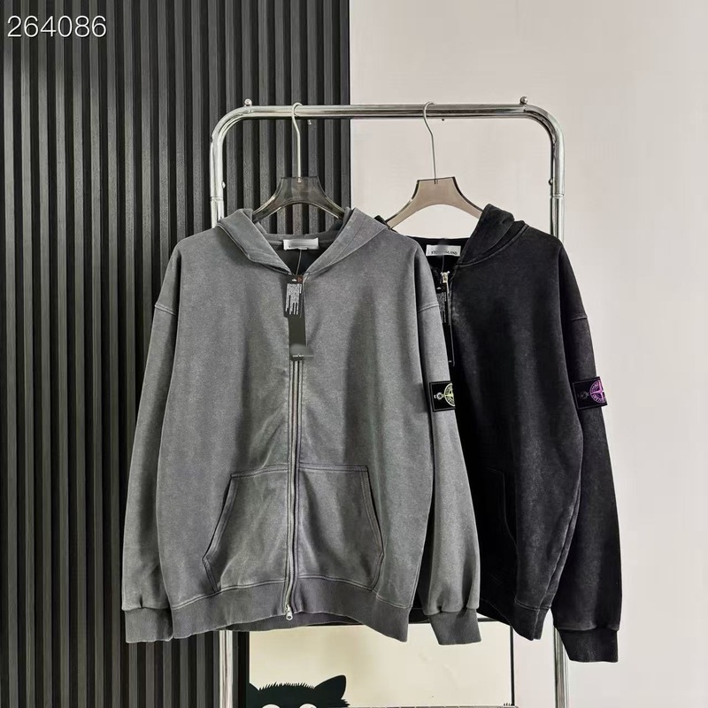 跨境Stone Island石头袖标徽章岛宽松连帽拉链卫衣水洗开衫外套岛|undefined
