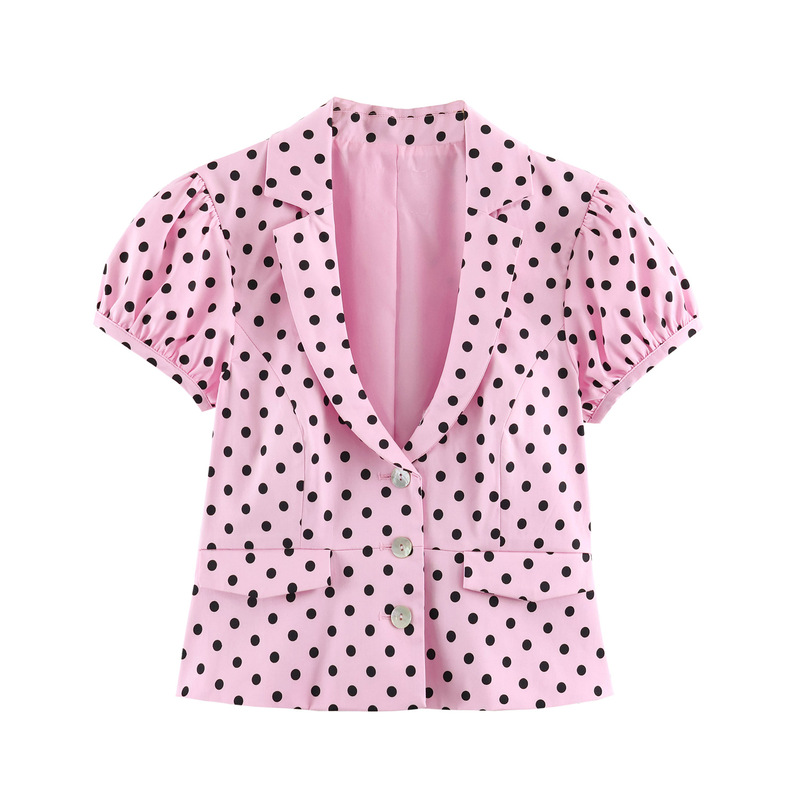 Cross-Border Wholesale Women's New Style V-Neck Slim Fit Polka Dot Blazer with Button Decoration 5063703 Cross-Border Wholesale Women's New Style V-Neck Slim Fit Polka Dot Blazer with Button Decoration 5063703