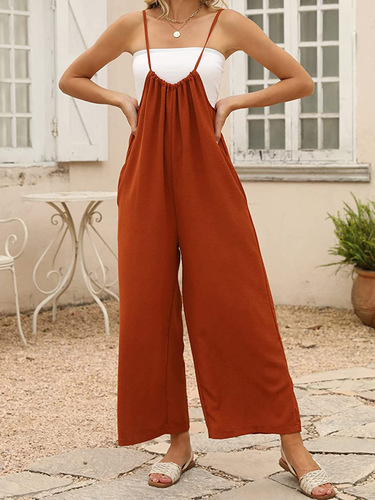 Amazon Western Cross-border Foreign Trade 2024 New Women's Summer Casual Strap Pants Knitted Tankini One-piece Pajamas