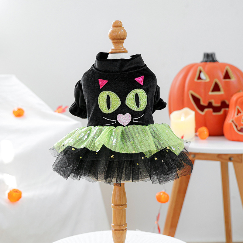 2025 秋と冬ハロウィンペット服犬服猫服カジュアルコスチュームかわいい猫ハロウィンガーゼスカート|undefined