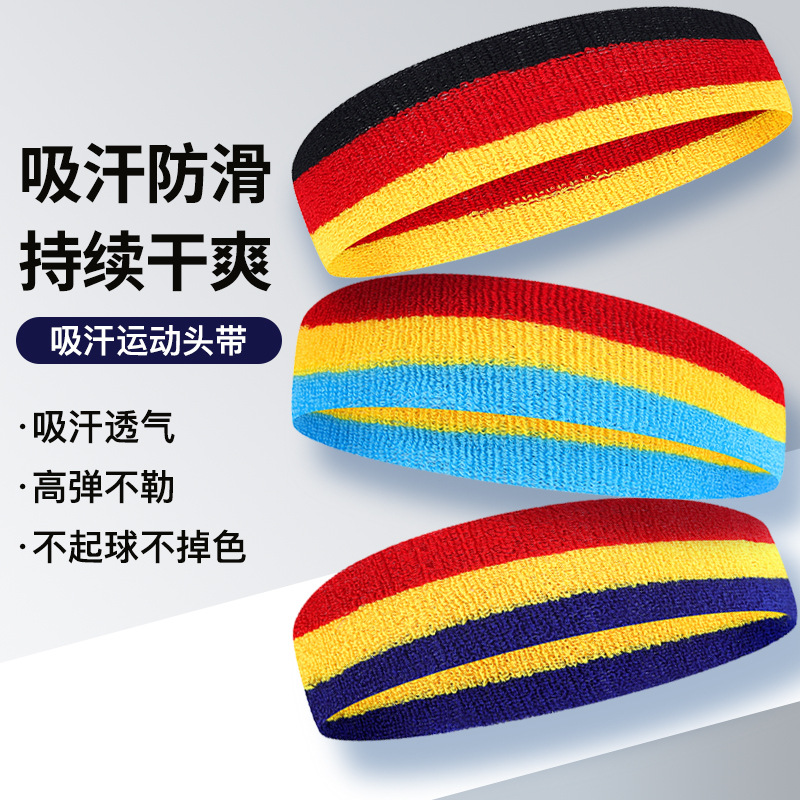 Colorful Sweat-Absorbent Sports Elastic Towel Headband for Basketball and Volleyball, Flag-Themed Warm Hairband for Women