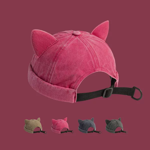 Cute Cat Ear Brimless Landlord Hat Summer Fashion Versatile Personality Melon Cap Washed Vintage Hooligan Hat for Women