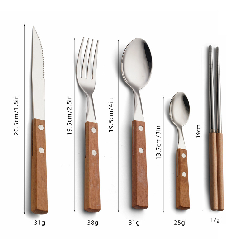 アマゾンステンレスナイフフォークスプーンセット携帯型屋外ステーキ木柄洋食食器セット卸売り代理|undefined