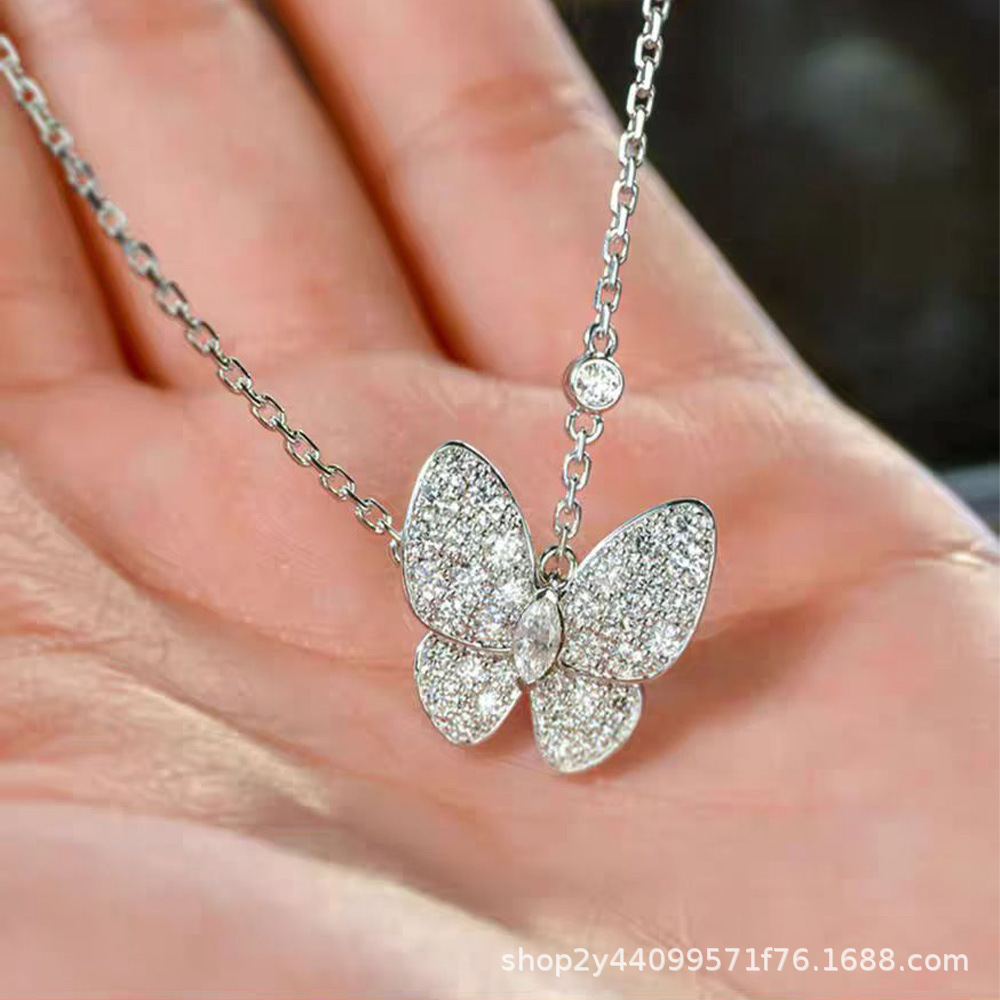 IGI Water Shell Fine 18K Gold Round Diamond Butterfly Necklace Wholesale Factory Cultivated Diamond Women's Instagram