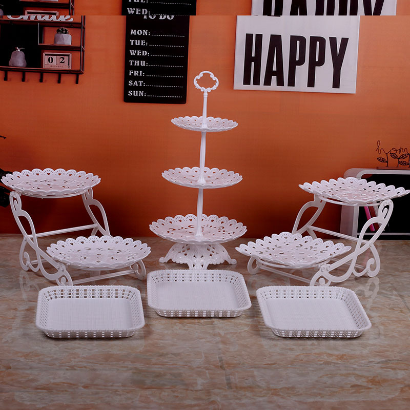 Decoración de cumpleaños soporte de postre estante de exhibición de estilo europeo comida fría mesa de descanso de té de plástico pastel bandeja de postre estante