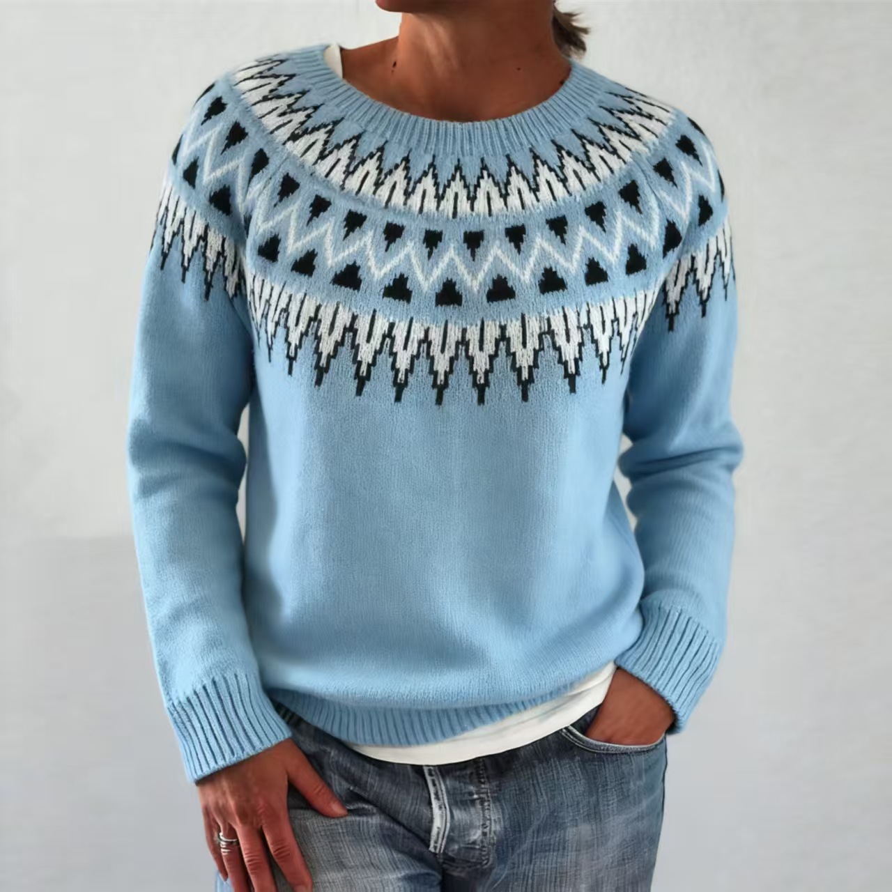 Women's Thick Knit Jacquard Sweater For Autumn And Winter_voghion.com