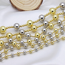 跨境亚马逊热卖时尚百搭光面圆珠珠金色白金色混搭铜镀18k项链女