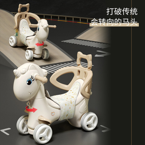 A Magic Silent Riding Horse Toy for Children, Small Wooden Horse, Baby Toy, Scooter, Multifunction with Guardrail and Anti-Fall
