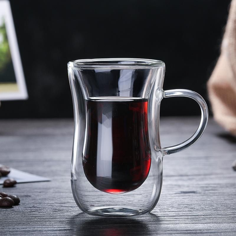 Taza de vidrio de borosilicato resistente al calor para el hogar, taza de café y leche, taza de vidrio de doble capa, taza transparente cónica, taza aislada