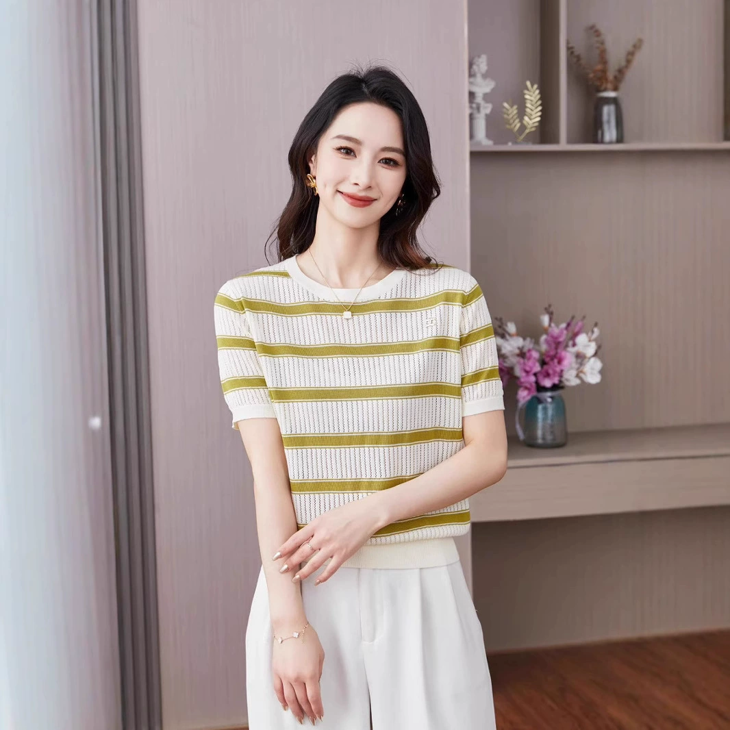 Хит продаж на Amazon: новый модный женский трикотажный топ в стиле Chanel с полосками и контрастными цветами.