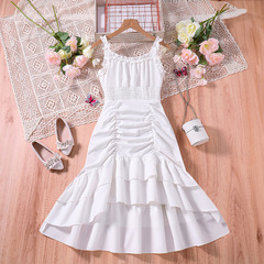 亞馬遜女童連衣裙夏中大童女孩衣服中世紀吊帶公主裙歐美外貿童裝