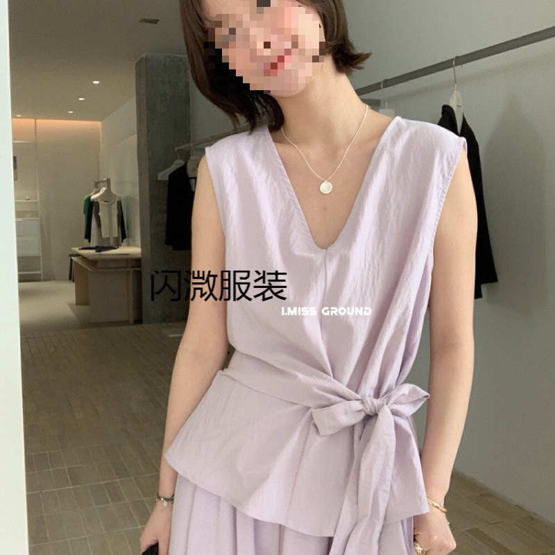 i miss2025夏季新款韩版时尚气质侧边绑带无袖背心阔腿裤两件套女|undefined