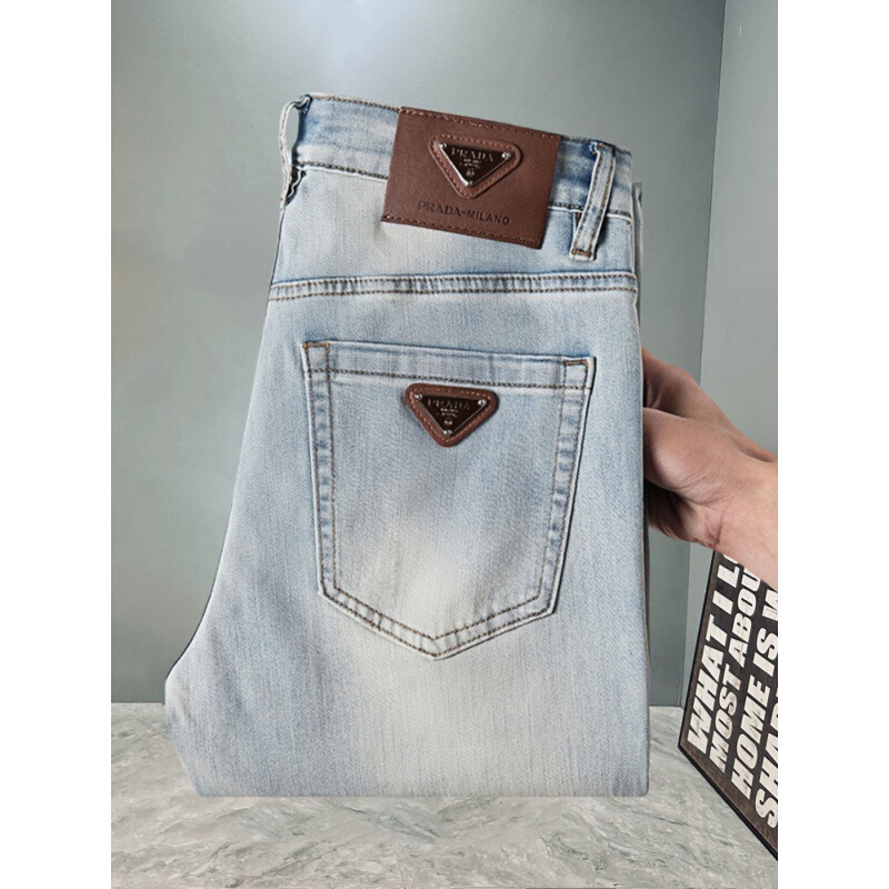 2025 New Light-Colored Men's Jeans European Style Summer Thin Lightweight Breathable Slim Straight Stretch Casual Pants