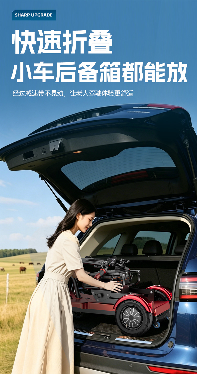 Cross-border bestseller: foldable three-wheeled mobility scooter, 1000W, 36V, suitable for seniors and adults