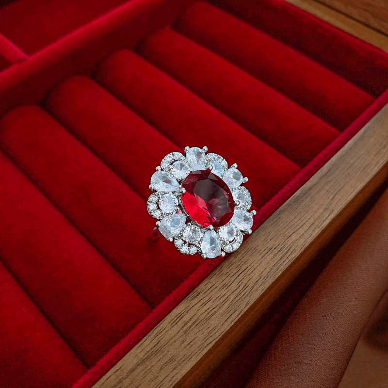 Luz de lujo circón retro Cruz hueco anillo frío estilo personalizado abierto anillo de dedo índice Corea del Sur ins pulsera del todo fósforo