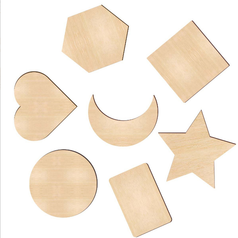 DIY Laser cutting wood chip wholesale wooden geometric wood chip heart-shaped oval square round wood board kindergarten hand