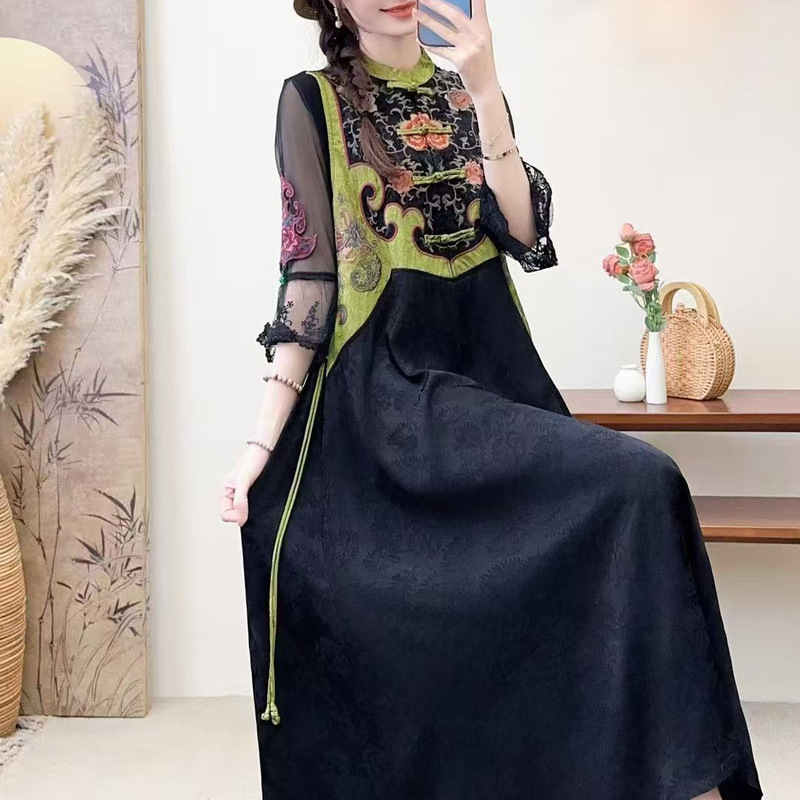 26Th Spring Collection Women's Vintage Buttoned Ethnic Style Embroidered Dress New Jacquard Cotton Linen Dress 26Th Spring Collection Women's Vintage Buttoned Ethnic Style Embroidered Dress New Jacquard Cotton Linen Dress
