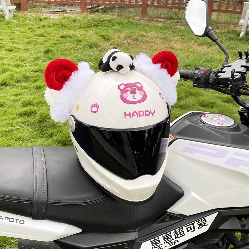 Plush Creative Cute Red Thick Fleece Sheep Ear Decoration Motorcycle Electric Vehicle Helmet Accessories Detachable Universal
