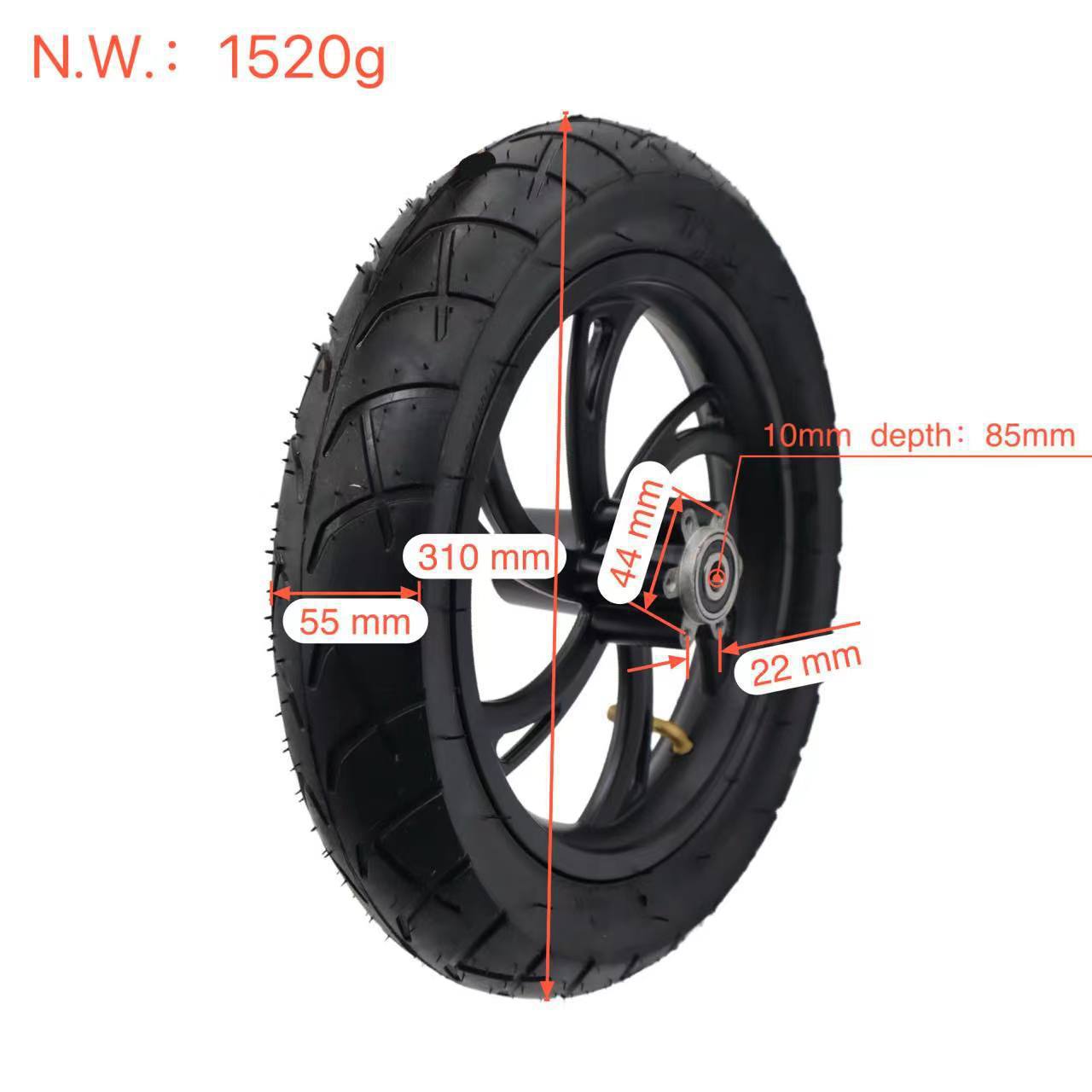 121/2X21/4 Tire Disc Brake Front Wheel with Peacock Tread Suitable for Electric Scooters and Folding Electric Bicycles