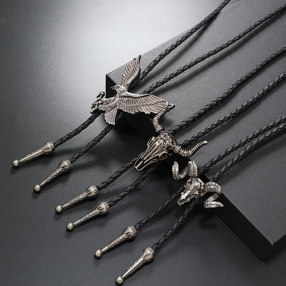1 Piece Quantity Retro Cattle Eagle Pu Leather Alloy Men's Bolo Tie Necklaces