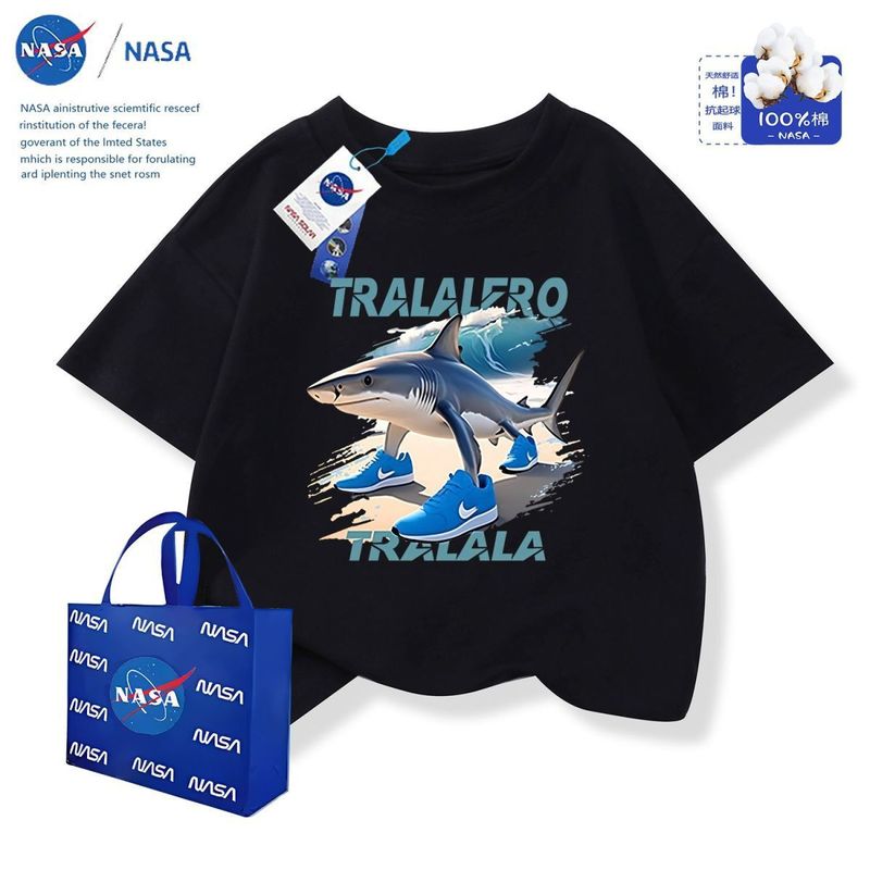 NASA 2025年夏トレンド トララサメ 外国山海記 純綿 中大型子供用半袖トップス|undefined