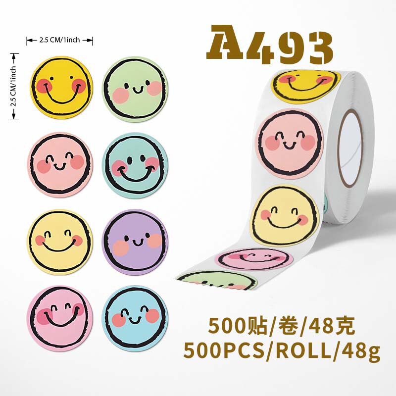 500 Stickers in a Roll, Colorful Smiley Face Stickers, Cute Children's Reward Cartoon Stickers, Decorative Sealing Stickers, Self-Adhesive Labels
