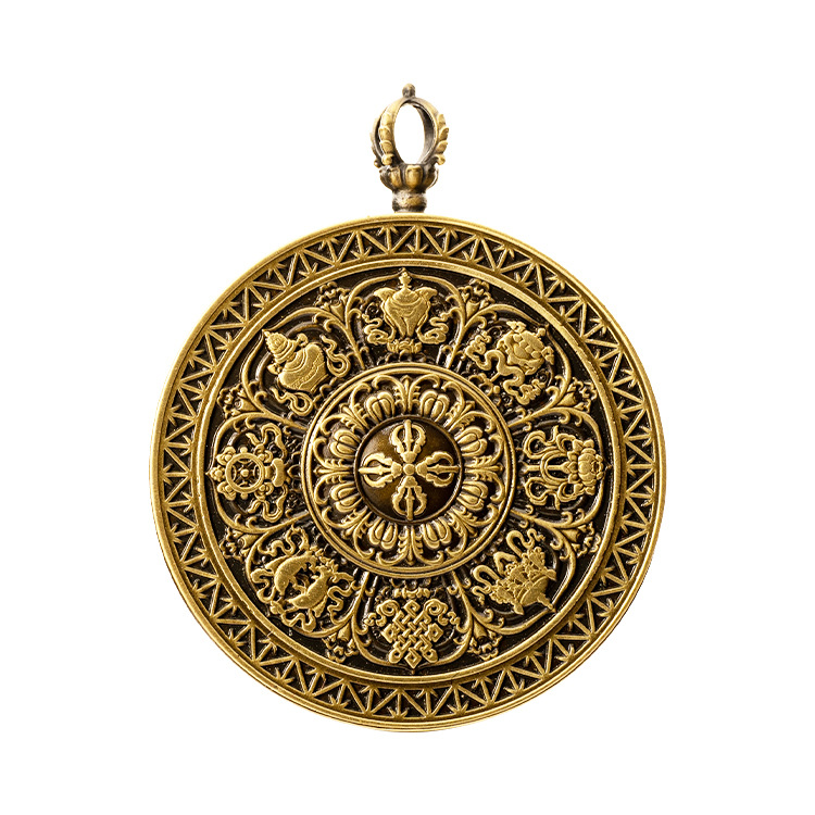 吉祥八宝圆纯铜/银/镀金嘎乌盒唐卡盒吊坠护身符车挂尼泊尔饰品