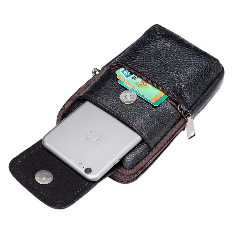 Cross-border all-match casual shoulder bag genuine leather mobile phone waist bag men's outdoor Belt Men's waist bag factory wholesale