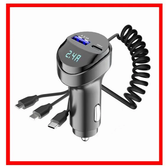 KC08 автомобиль три в одном USB телескопический зарядный кабель 3.1A цифровой дисплей автомобильный мобильный телефон зарядное устройство автомобильная зарядка автомобиля