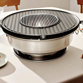 商用韩式狂浪烤肉炉少油烟铸铁烤盘鹅卵石户外庭院炭炉烤涮一体