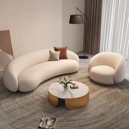 Modern Minimalist Internet Famous Lamb Wool Sofa and Coffee Table Set, Small Household Living Room Curved Fabric Sofa