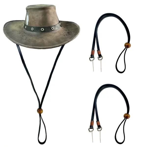 Cross-Border Cowhide 8mm Flat Strap American Retro Western Outdoor Travel Horseback Riding Cowboy Hat Windproof Lanyard Hat Rope