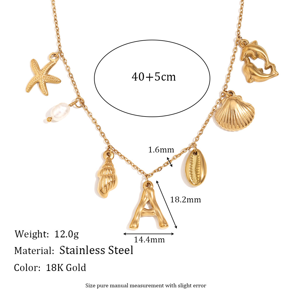 Marine Animal Letter A Stainless Steel Pendant Necklace