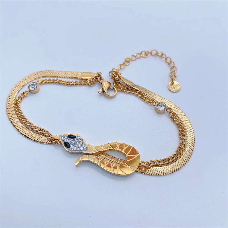 Mode Élégante 18k Or Placage Serpent Plat Chaîne Titane Bracelet En Acier display picture 3