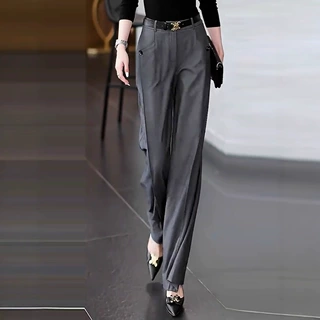 高级灰窄版西装直筒裤女2026春秋季新款高腰宽松休闲显瘦阔腿裤子