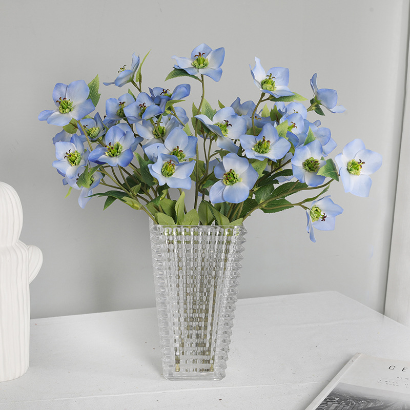 Living room home decoration fake flowers 5-head Christmas rose, photography studio props fake 5-head anemone iron chopsticks