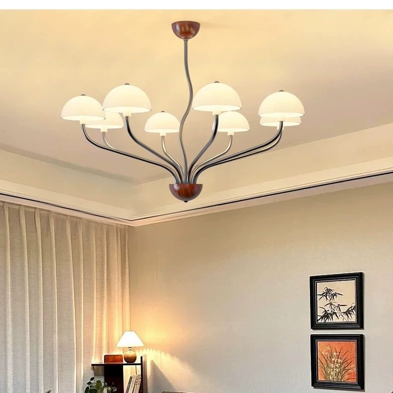 Estilo americano retro moderno, simple, creativo, villa de alta gama, sala de estar vacía, comedor, candelabro de vidrio, dormitorio, candelabro de estudio