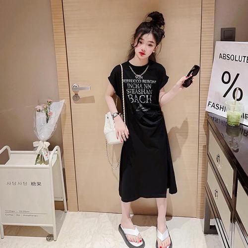 Girls Korean style casual dress  summer new children's letter short-sleeved skirt girl's style princess dress