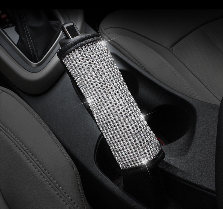 Car Interior Accessories Small Set with Rhinestones, Handbrake Cover, Gear Shift Cover, Seatbelt Shoulder Pad Decoration, Suitable for All Seasons, Summer, Women