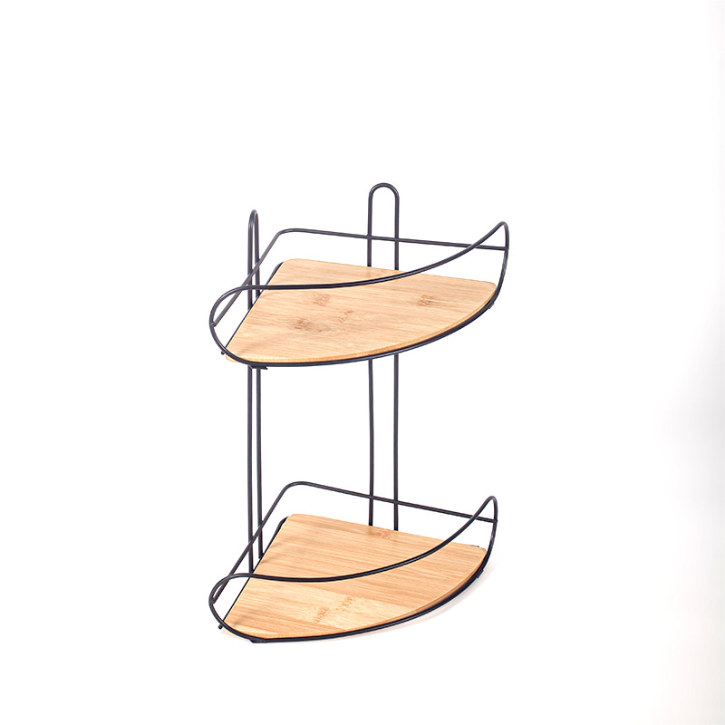 Estantes de almacenamiento en forma de ventilador transfronterizos de bambú de hierro forjado gabinete de esquina de baño puerta de esquina trasera de almacenamiento rack artículos de higiene