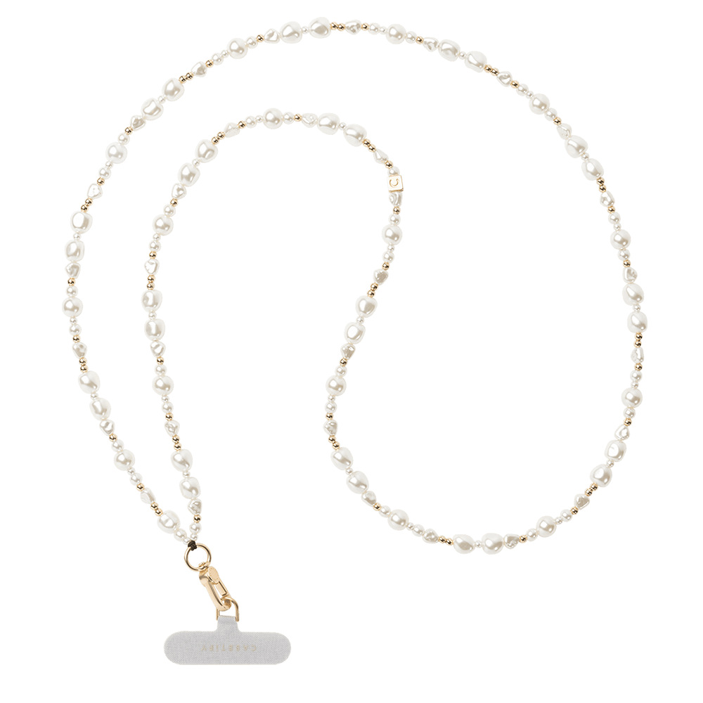 실버 및 화이트 비즈 크로스바디 랜야드 [개스킷 제외]