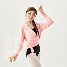 舞蹈服成人款女冬季新款长袖修身系带毛衣保暖形体练功服外搭上衣