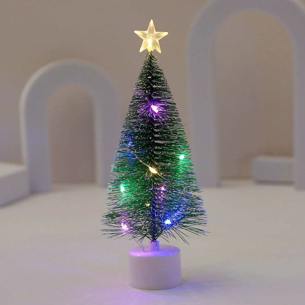 LED pine‑needle Christmas tree, colorful string lights, 8×17 cm, battery‑powered