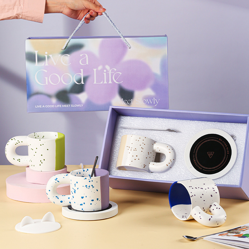 Creative Style Splash-ink Ceramic Water Cup Warm Cup Year's Gift Set Thermostatic Cup Couple Gift